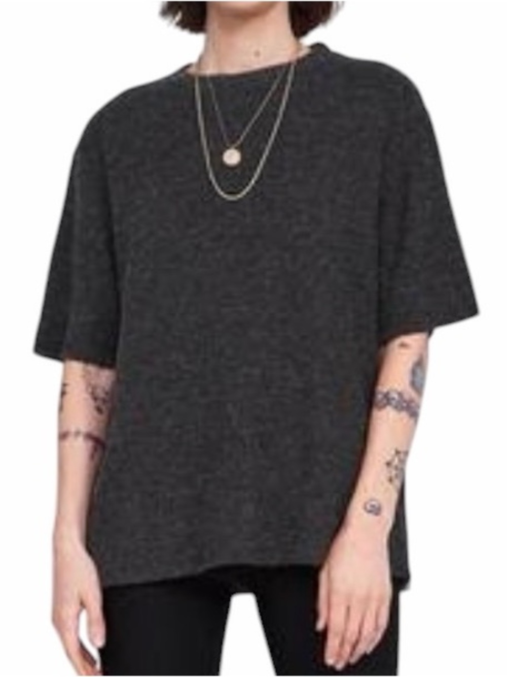 Zara Loose Fit Crewneck Short Sleeve Textured Sweater Tee Charcoal Size Large